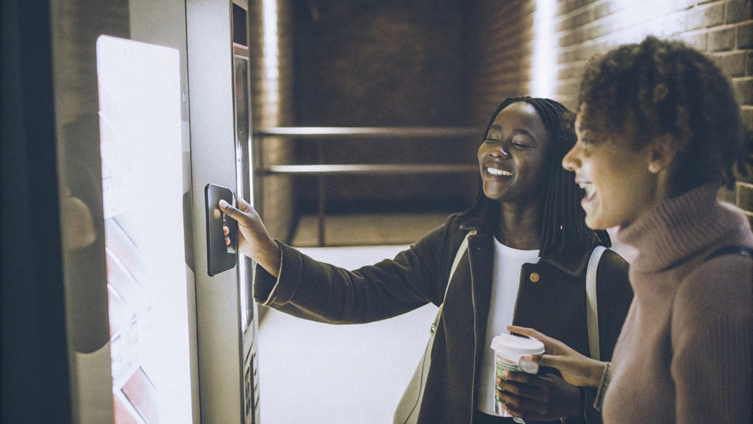 A customer interacting with a smart vending machine