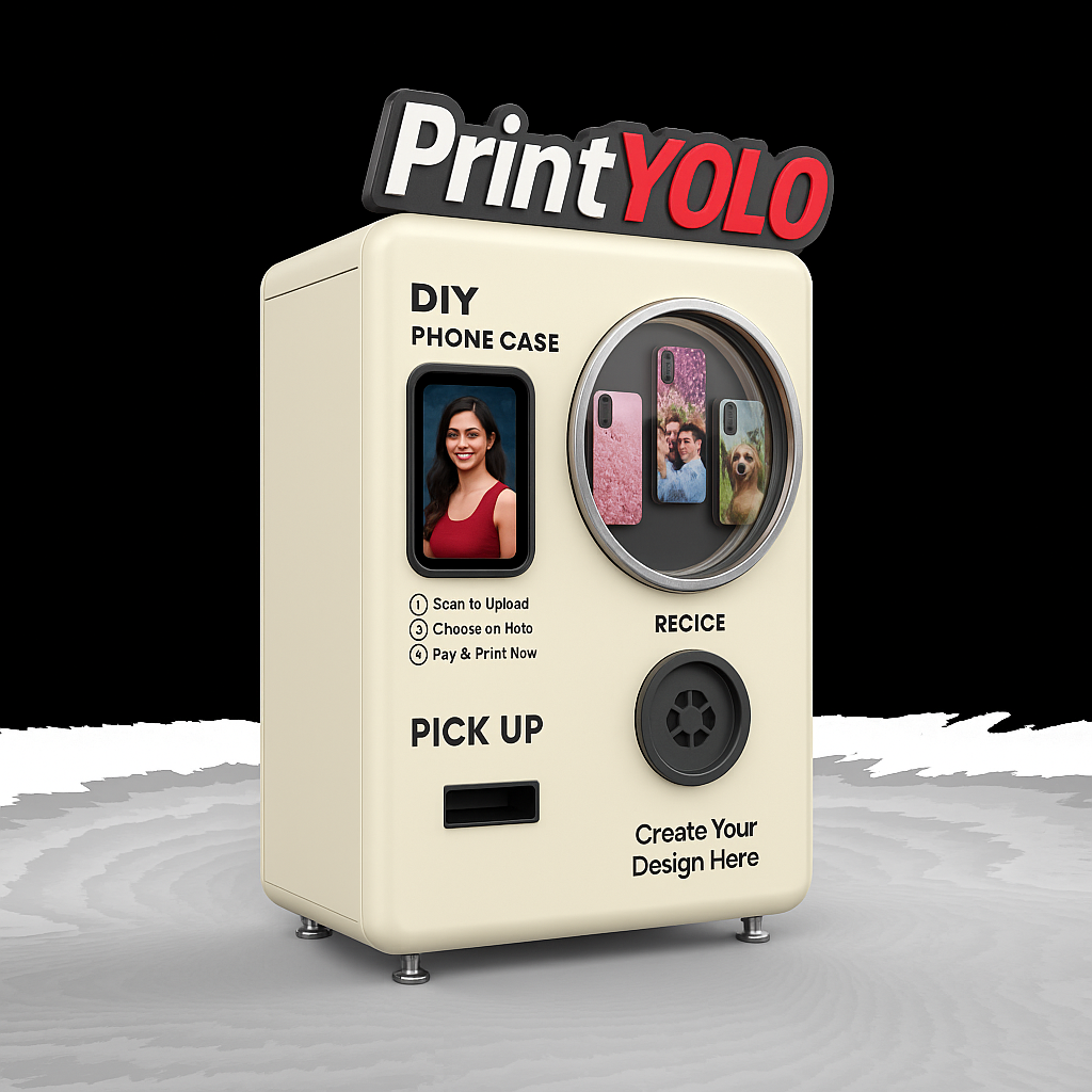 Close-up of a PrintYOLO vending machine with technical features