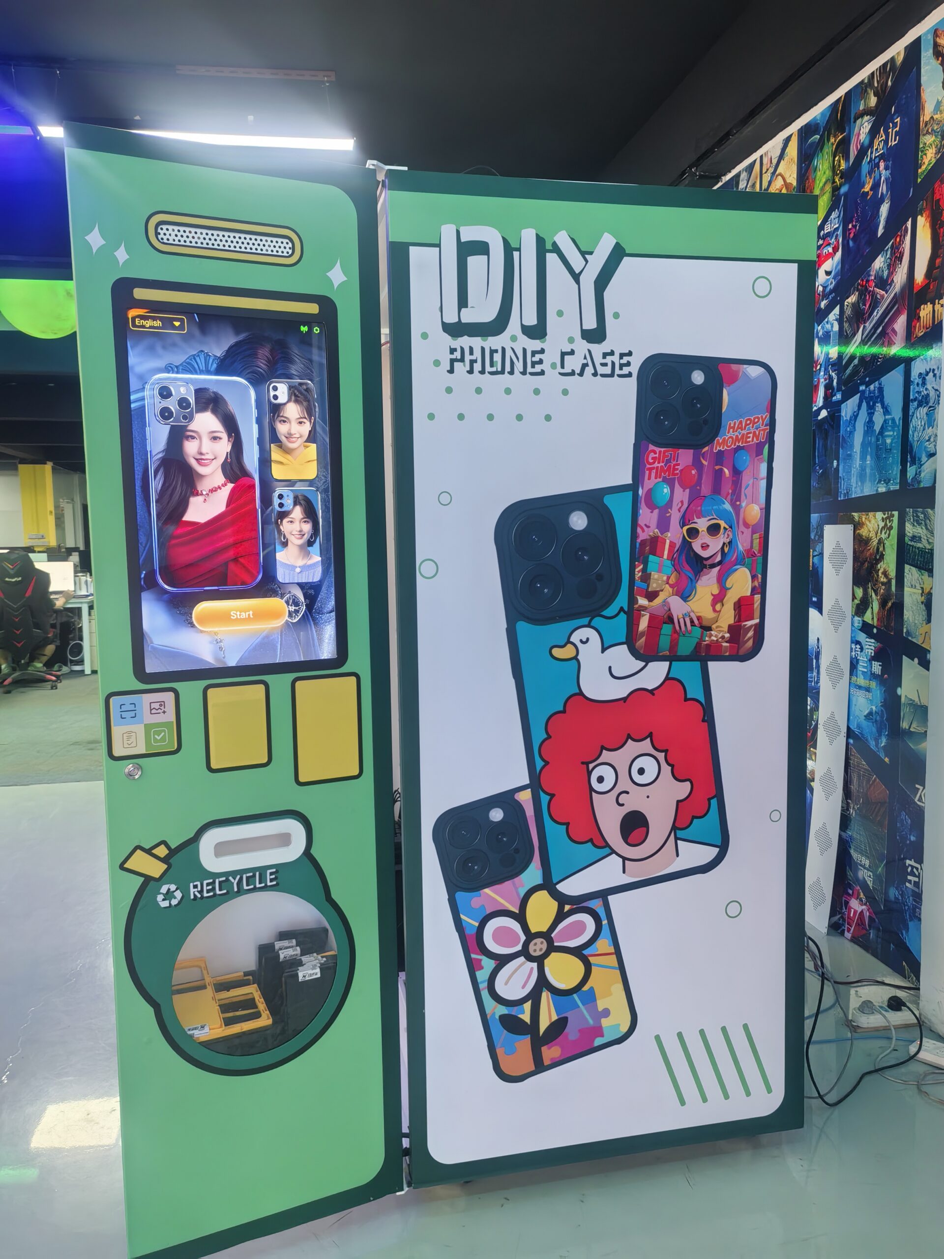 Various customized phone case designs displayed on a screen