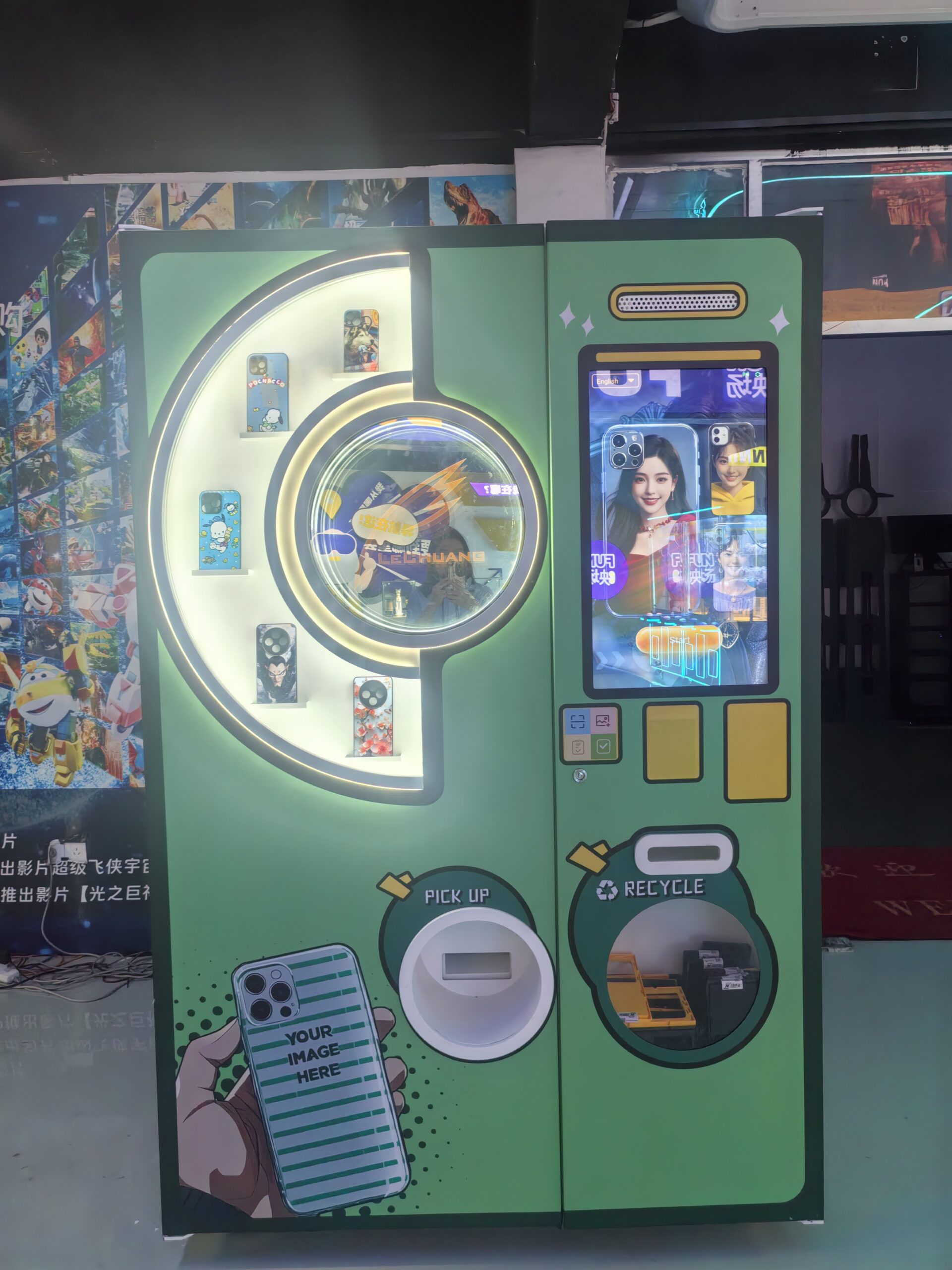Diverse products displayed in modern vending machine