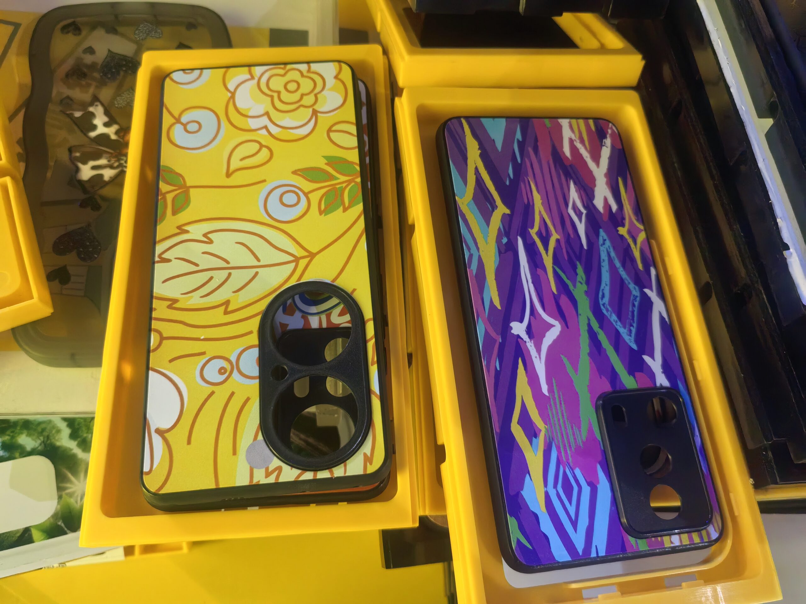 Custom phone cases showing various personalization options